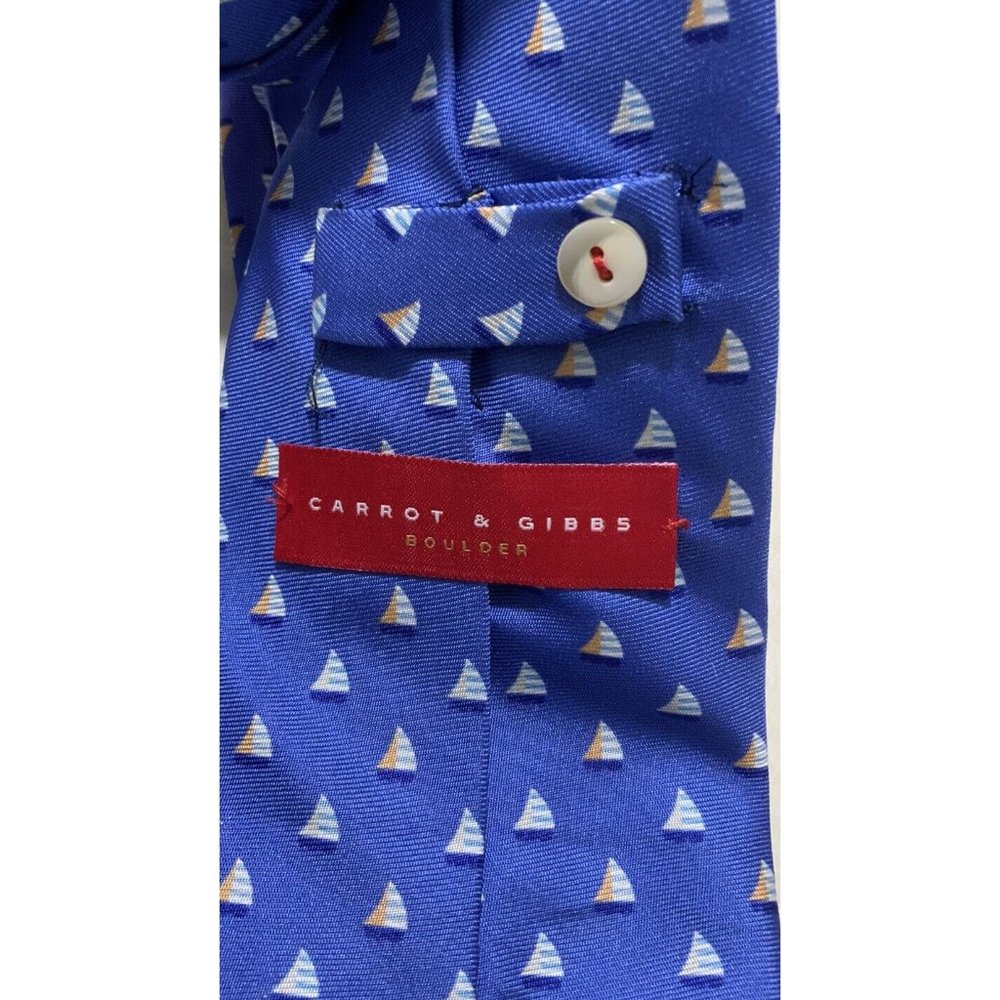 CARROT&GIBBS BOULDER M.IN USA SILK BOAT PRINT BLUE TIE 59"-3".1/2 NWOT - Picture 2 of 4